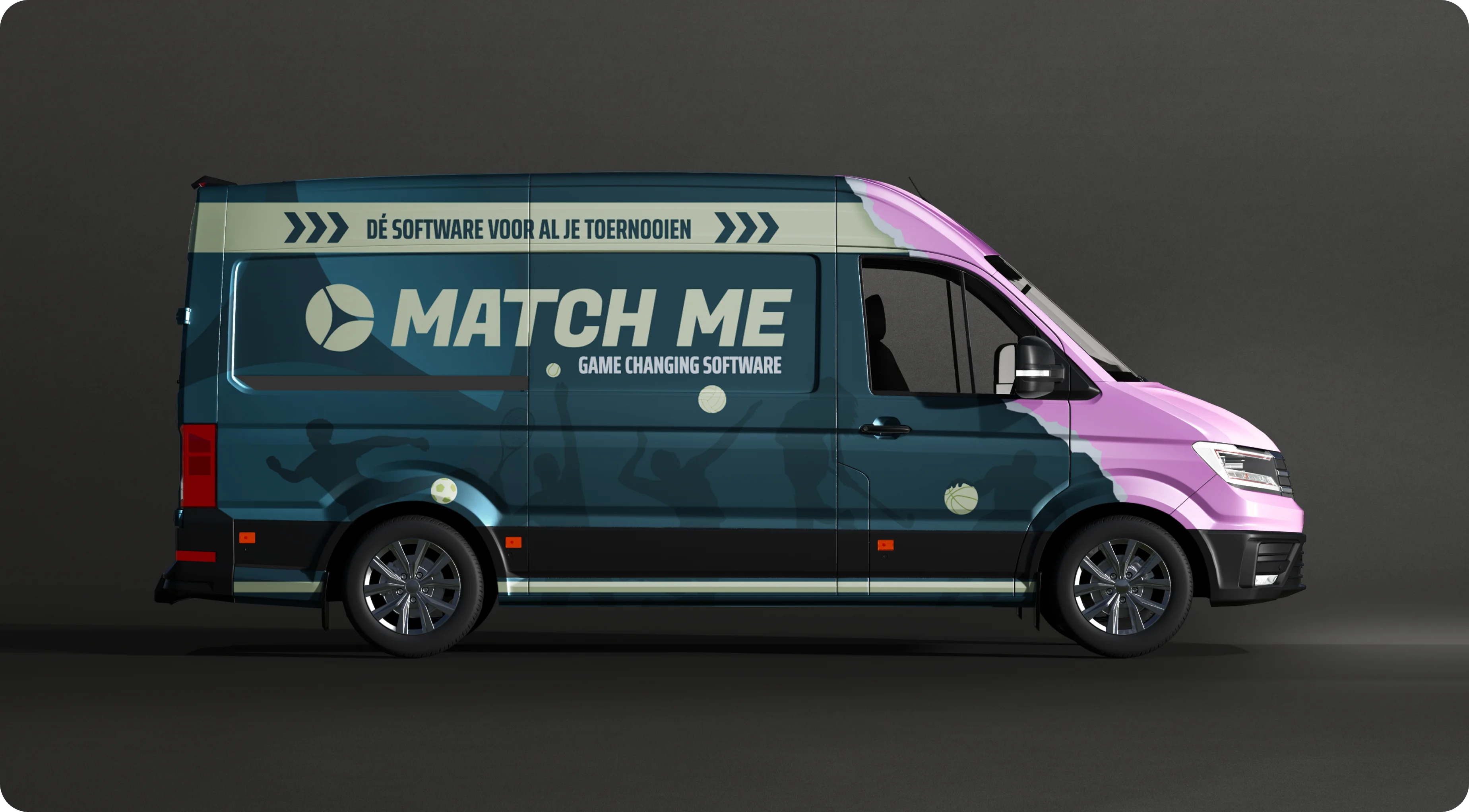 De Match Me bus met de tekst Dé software voor al je toernooien